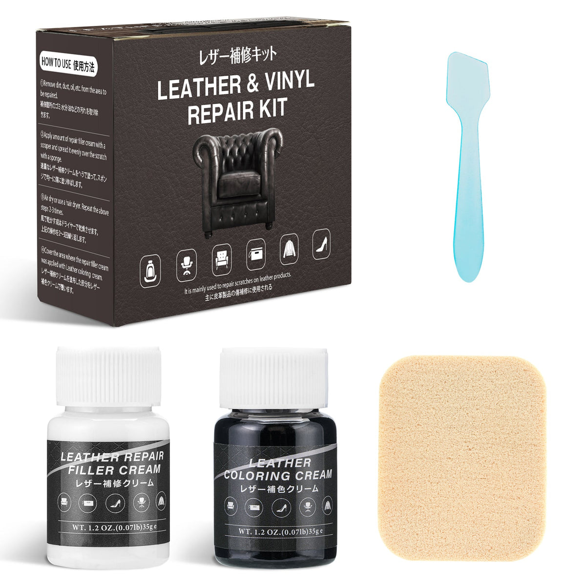 DEWEL Leather Repair Cream & Shoe Polish Kit for Leather Shoes and Products
