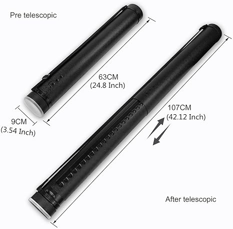 DEWEL Adjustable Document Tube 24.5-40 Inch Waterproof Plastic Storage Case with Strap