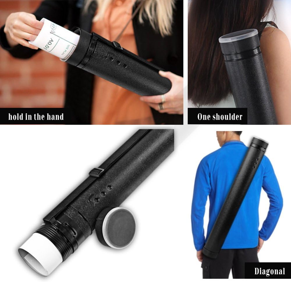 DEWEL Adjustable Document Tube 24.5-40 Inch Waterproof Plastic Storage Case with Strap
