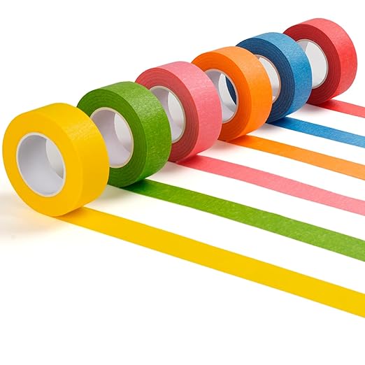 DEWEL Colored Masking Tape 6-Pack 1" x 22yd Painter’s Tape for Crafts&Painting