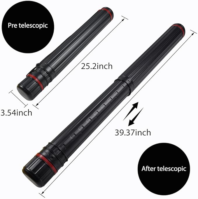 DEWEL Telescoping Art Tube 25-40 Inch Waterproof Poster Storage Case with Strap（1pcs）