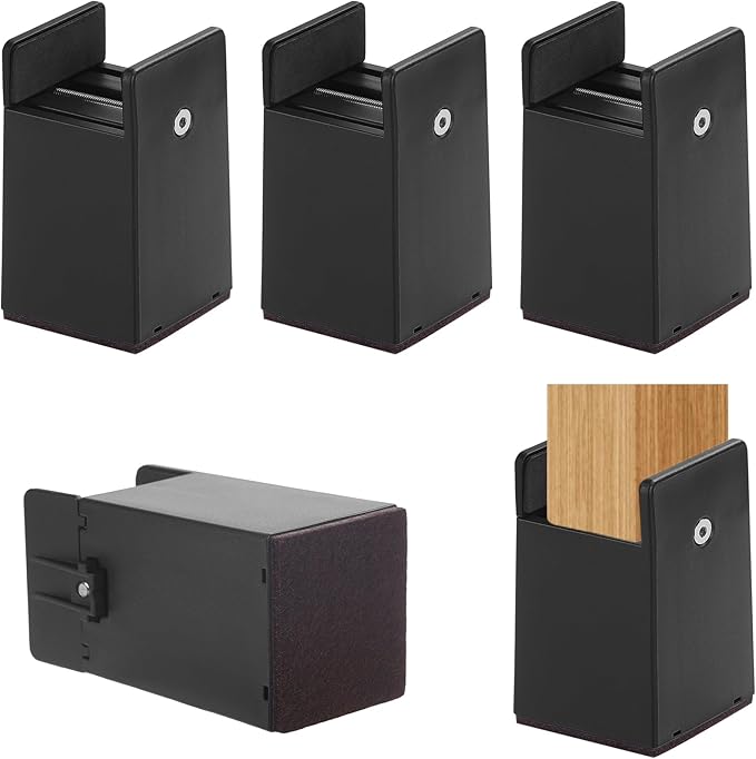 Set of black Heavy Duty Furniture Risers display image with a white background
