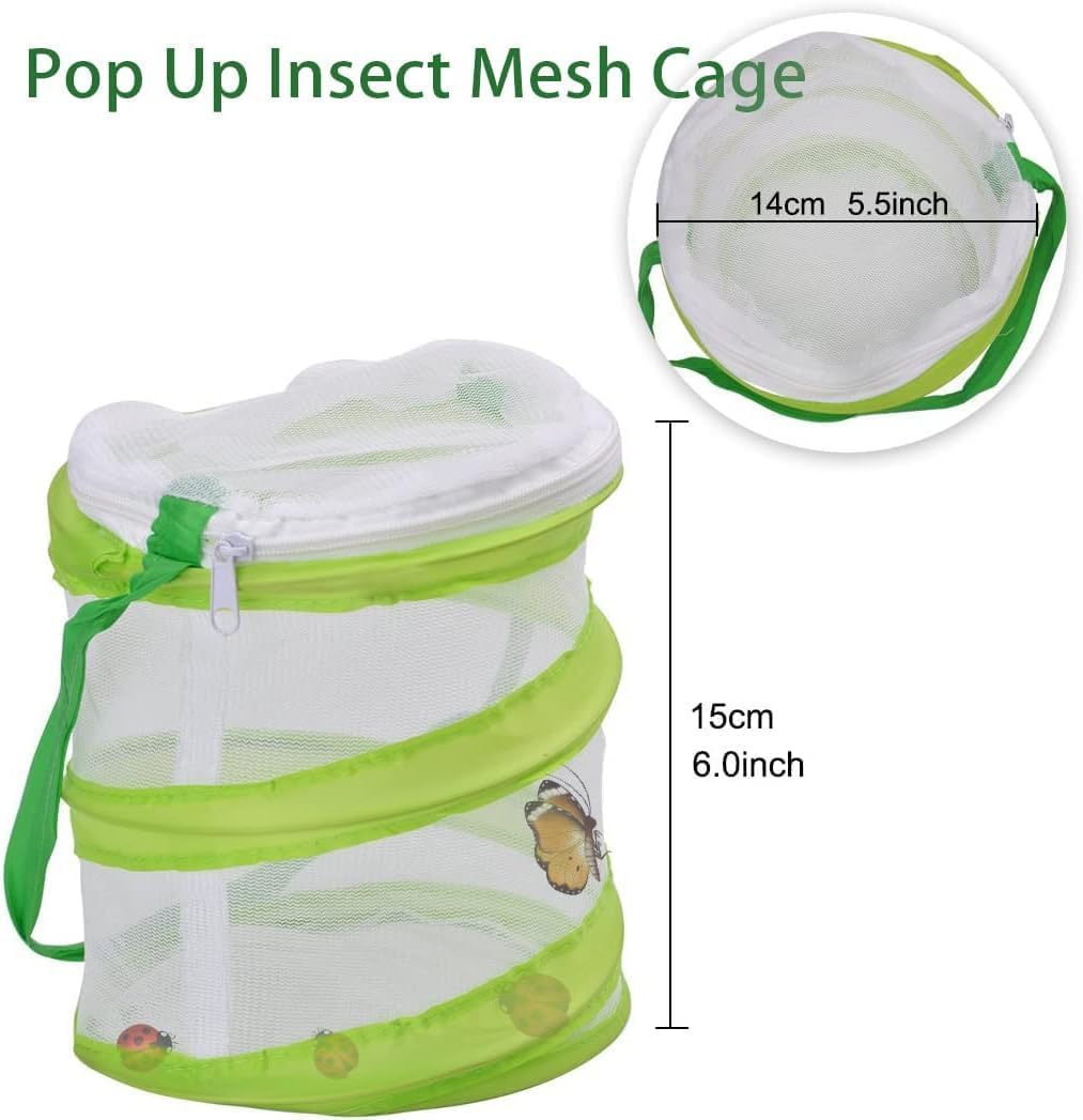 DEWEL 3 Pack Kids Telescopic Butterfly and Insect Nets with Pop-up Mesh Cage and Tweezers