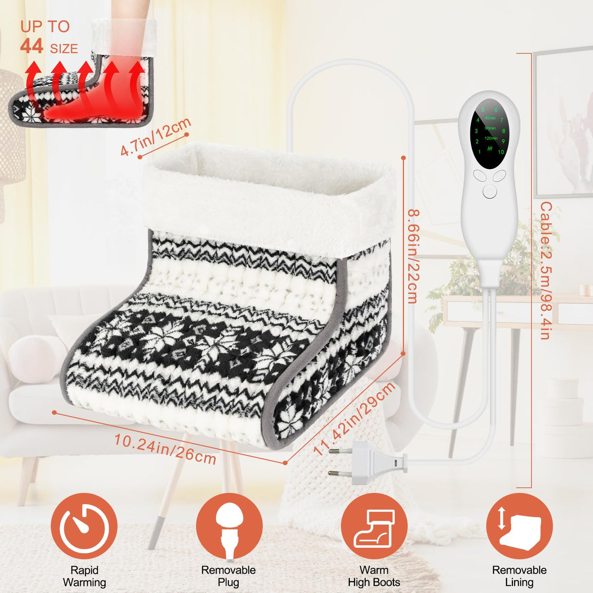 EU Plug – Double-Speed Heating Foot Warmer, 10 Adjustable Levels, Multi-Safety Protection, Washable Inner Lining | DEWEL