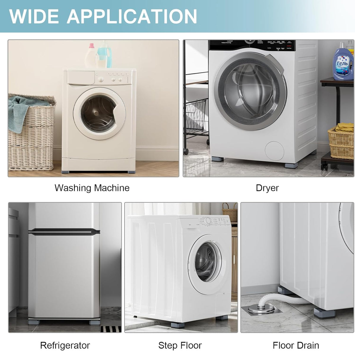 DEWEL Washing Machine Anti Vibration Pads 4pcs – Noise & Movement Control