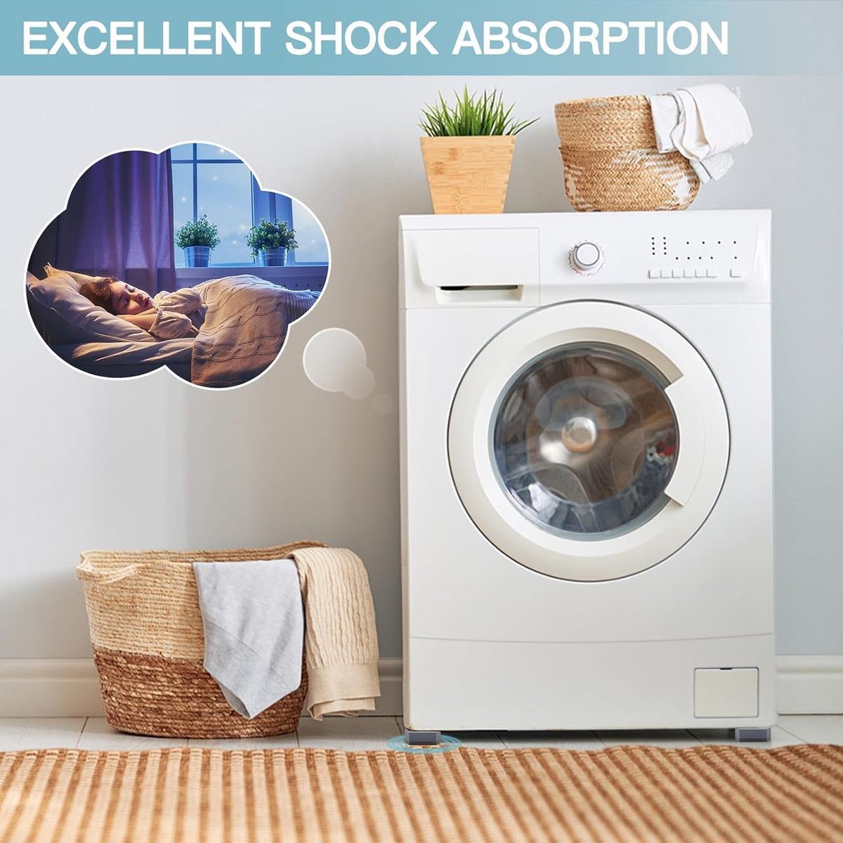 DEWEL Washing Machine Anti Vibration Pads 4pcs – Noise & Movement Control