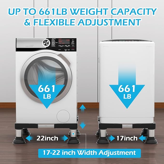 DEWEL Adjustable Mini Fridge & Washing Machine Stand 5"-6.6" Height, 661LB Load, Fits 17"-22"