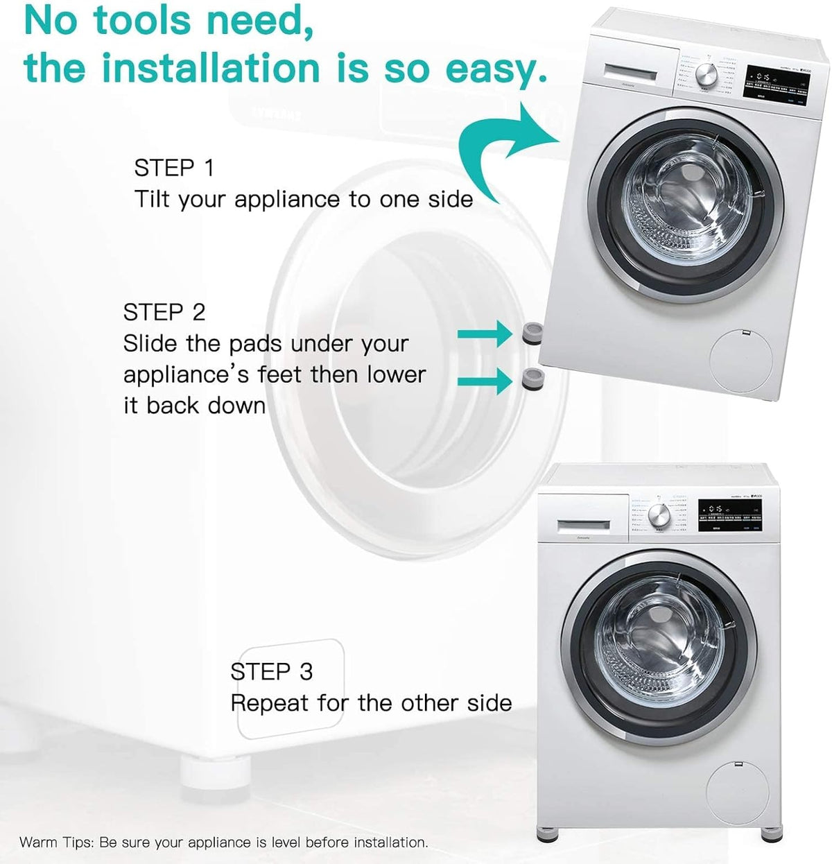 DEWEL Anti-Vibration Pads for Washer & Dryer, Shock & Noise Cancelling, Stabilizer Mat