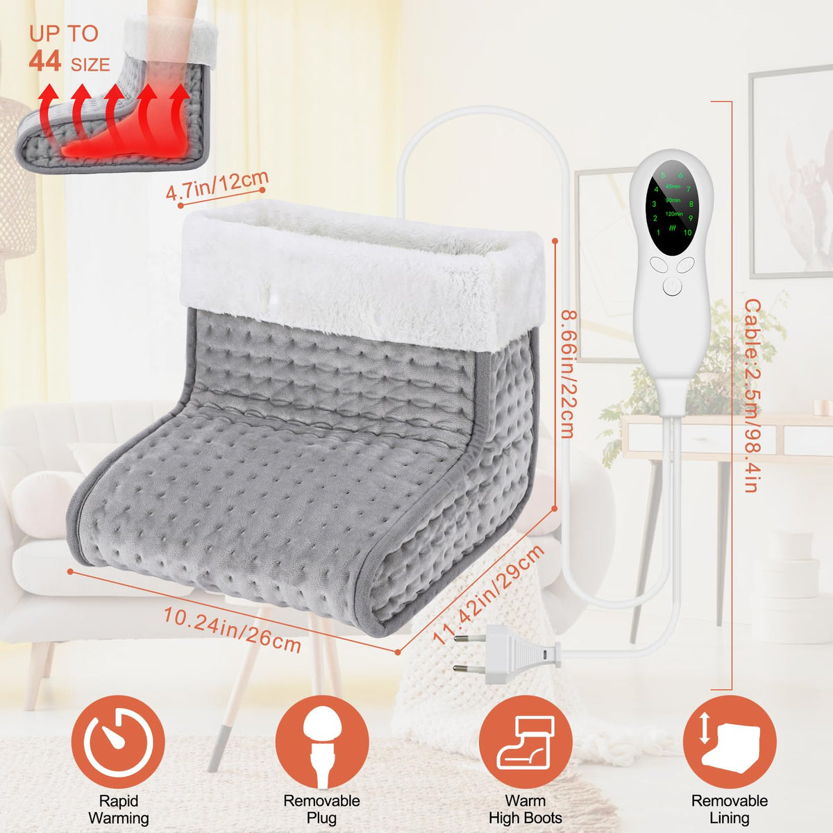 EU Plug – Double-Speed Heating Foot Warmer, 10 Adjustable Levels, Multi-Safety Protection, Washable Inner Lining | DEWEL