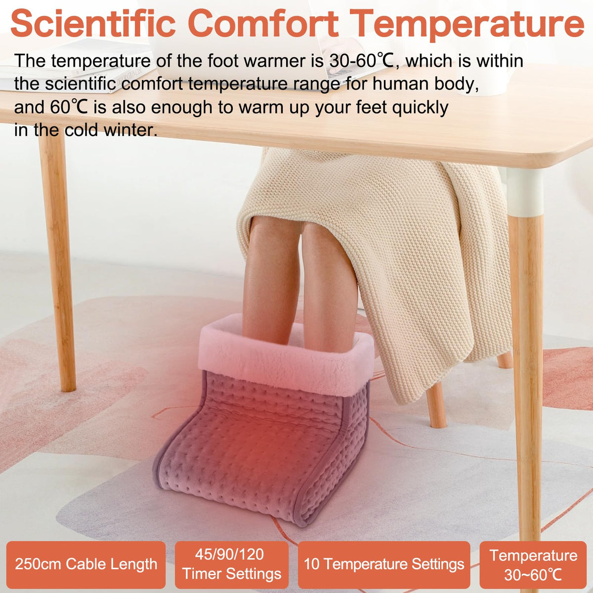 EU Plug – Double-Speed Heating Foot Warmer, 10 Adjustable Levels, Multi-Safety Protection, Washable Inner Lining | DEWEL