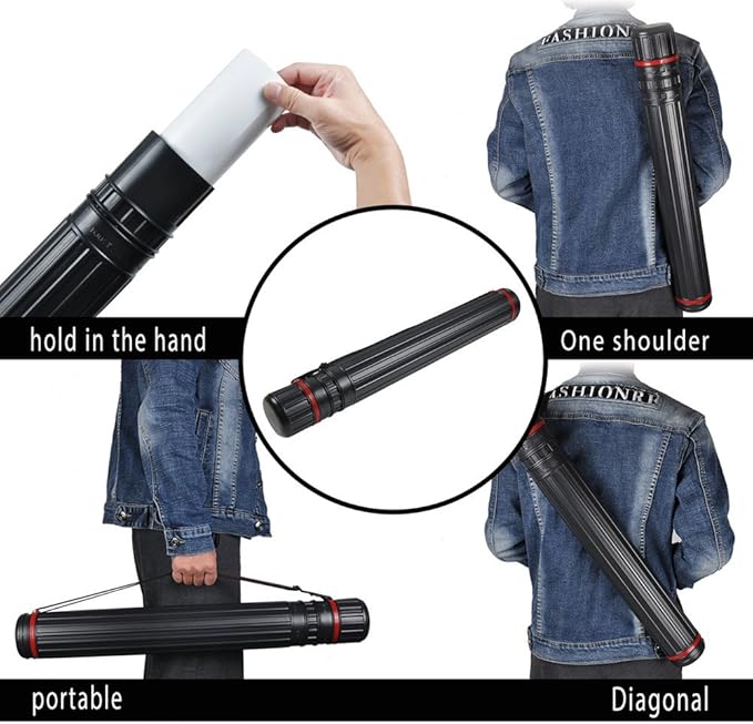 DEWEL Telescoping Art Tube 25-40 Inch Waterproof Poster Storage Case with Strap（1pcs）
