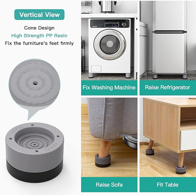 DEWEL Anti-Vibration Pads for Washer & Dryer, Shock & Noise Cancelling, Stabilizer Mat