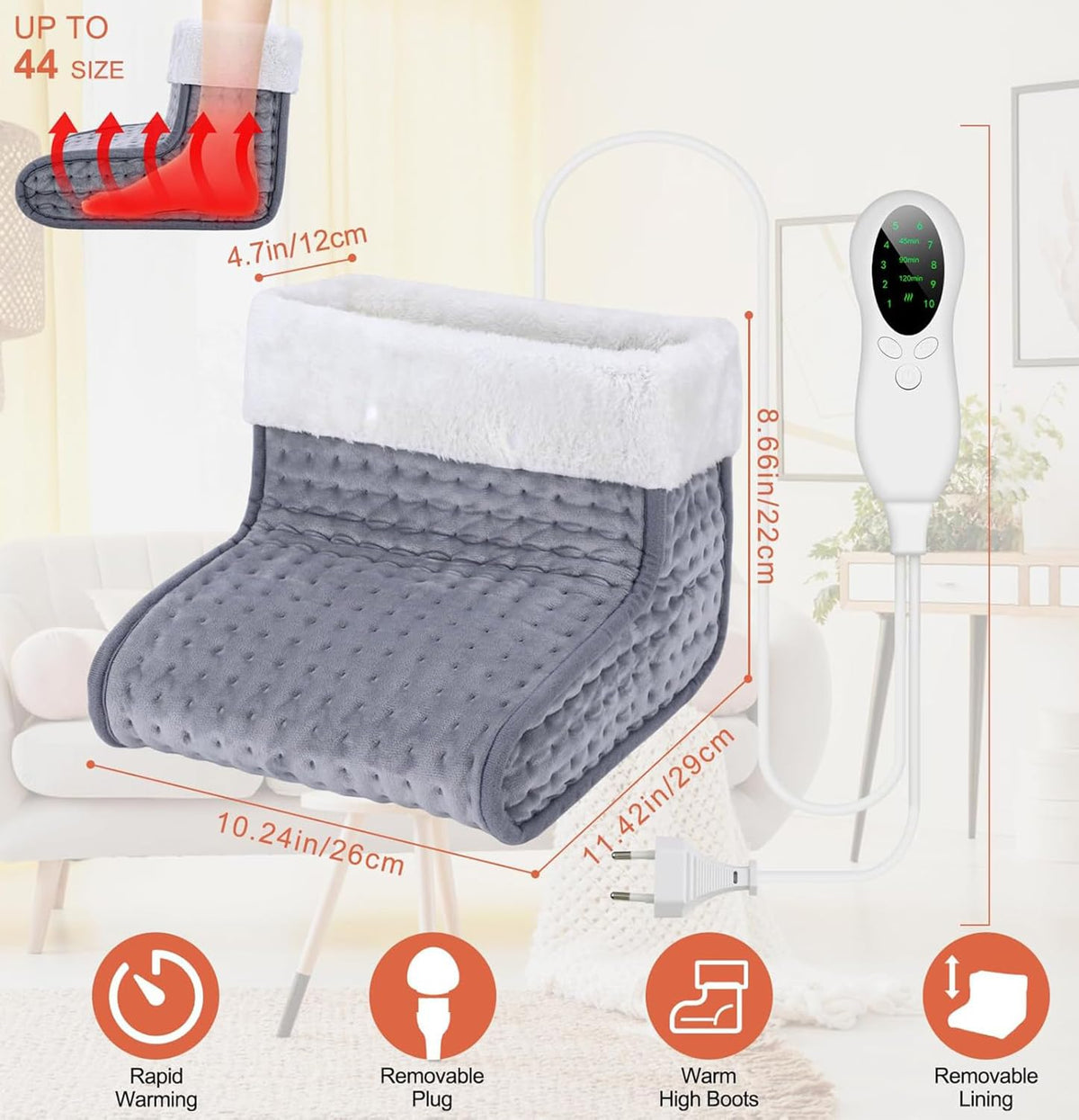 EU Plug – Double-Speed Heating Foot Warmer, 10 Adjustable Levels, Multi-Safety Protection, Washable Inner Lining | DEWEL