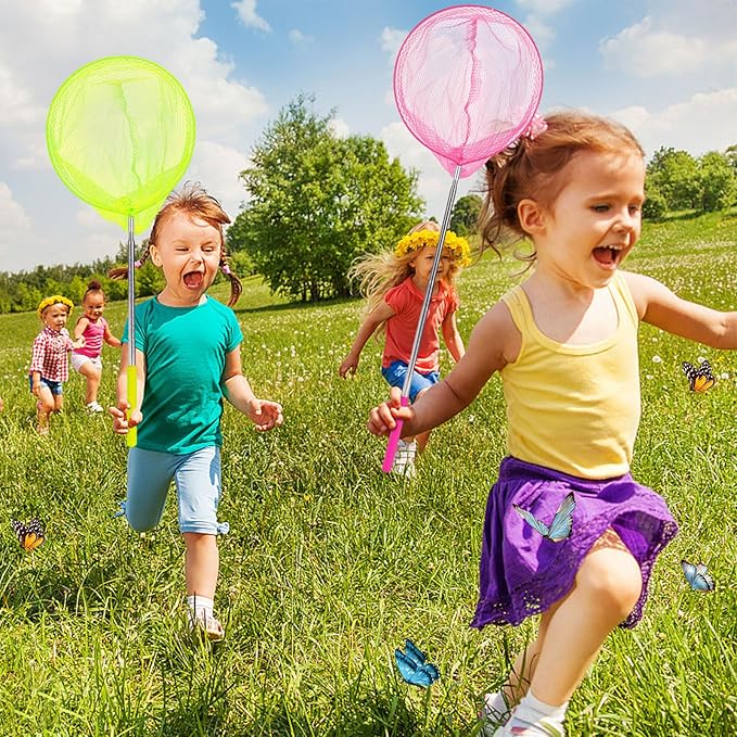 DEWEL 3PCS Kids Telescopic Fishing and Butterfly Nets with Bucket Nature Exploration Toys