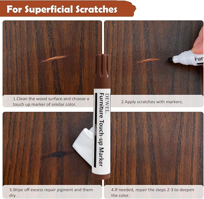 DEWEL Wood Furniture Repair Kit, 12 Colors Touch Up for Scratches & Stains