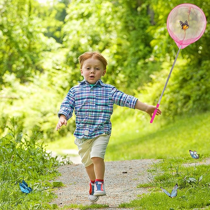 DEWEL 3PCS Kids Telescopic Fishing and Butterfly Nets with Bucket Nature Exploration Toys