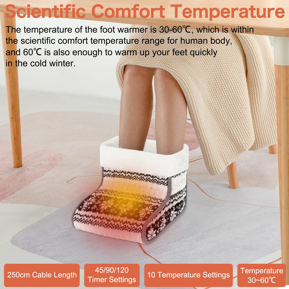 EU Plug – Double-Speed Heating Foot Warmer, 10 Adjustable Levels, Multi-Safety Protection, Washable Inner Lining | DEWEL